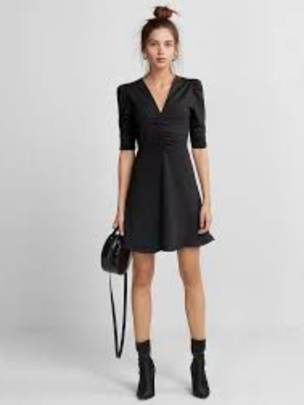 Express Deep V-Neck Ruffle Hem Fit-and-Flare Dress